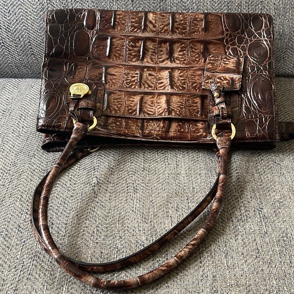 BRAHMIN Brown Croc Embossed Leather Satchel Bag - Picture 11 of 12